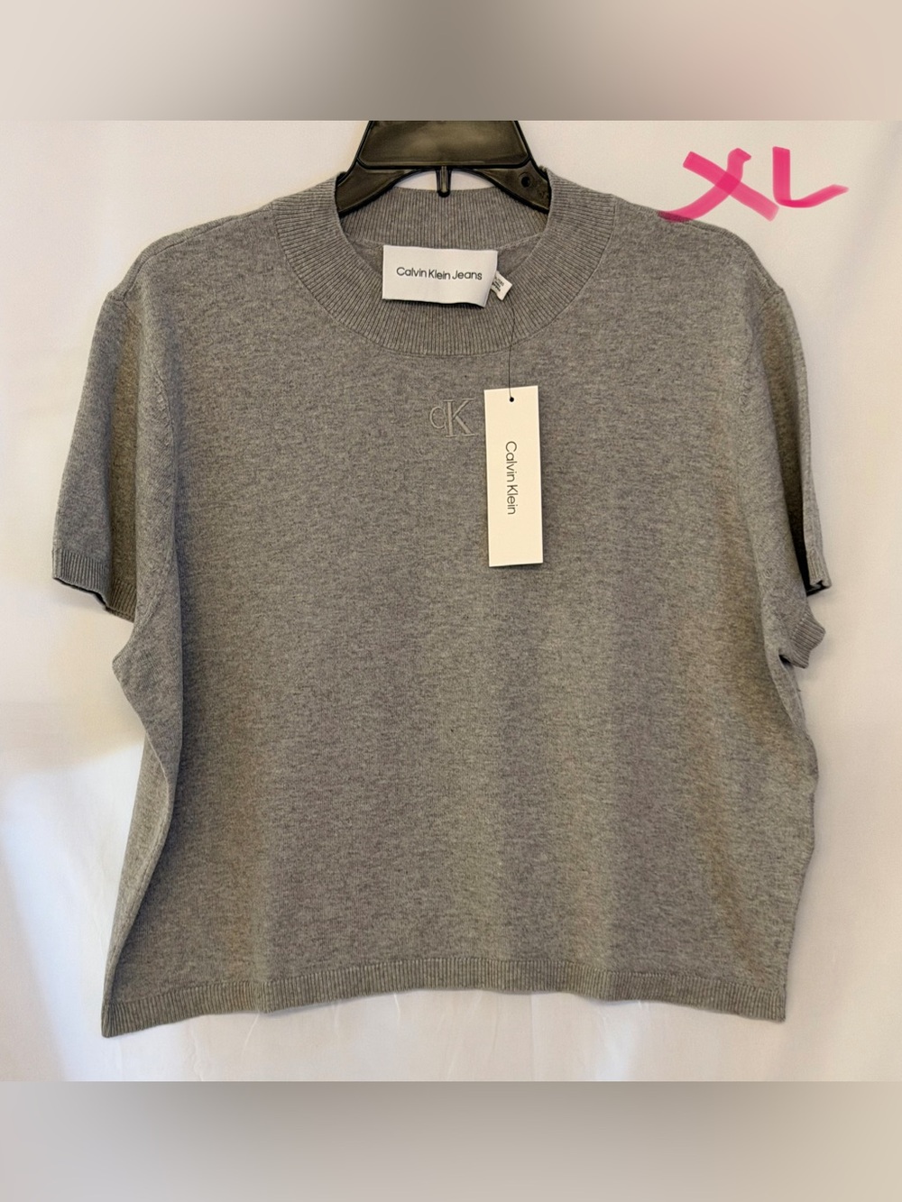 Calvin Klein Gray Short-Sleeve Knit Sweater